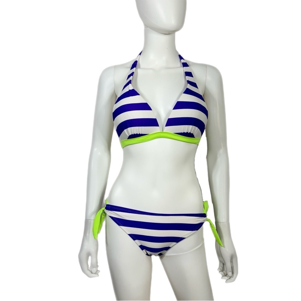 Women’s Blue White Green Striped Push-Up Padded Bikini